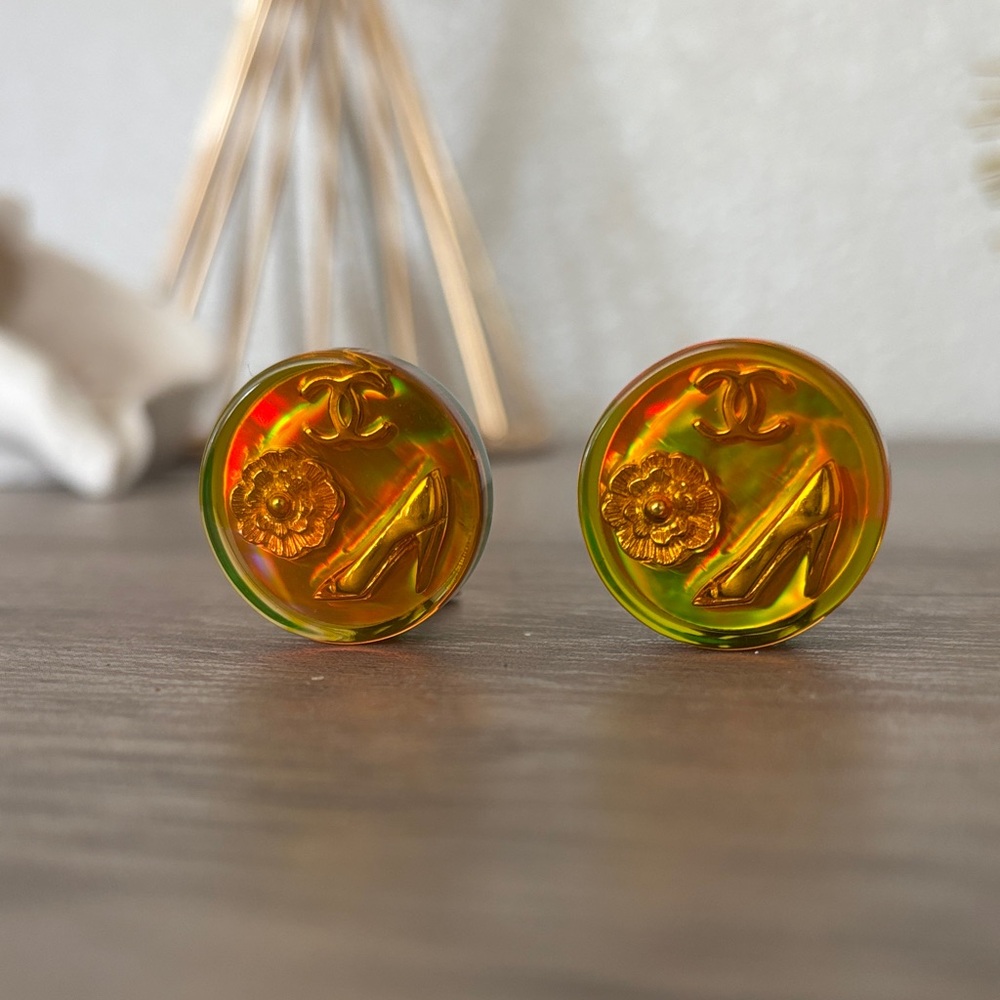 CHANEL Iridescent Icon Button Earrings - Picture 6 of 13